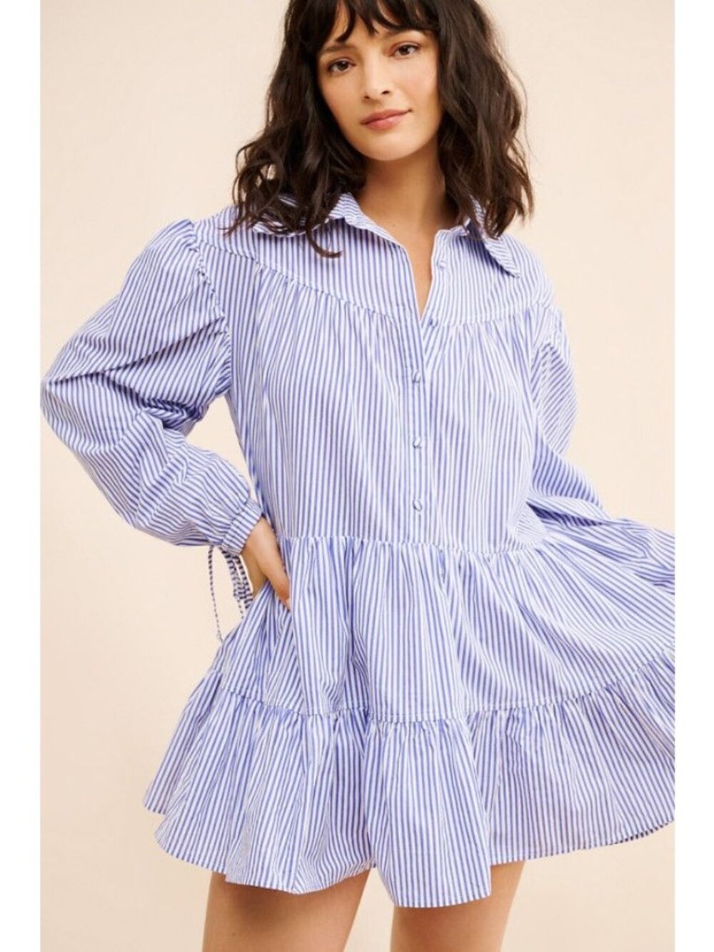4SI3NNA Tiered Mini Shirt Dress, Size Large